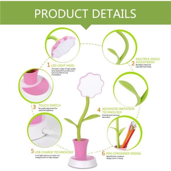 Desk Lamp for Kids Sunflower LED Charging Table Lamp Support Eye Protection - Picture 2 of 7